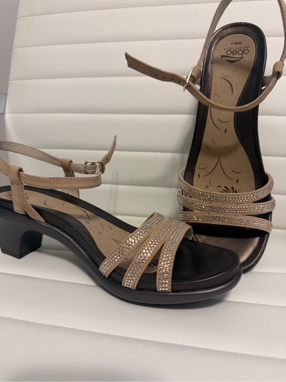 Grace Beige Gem-Embellished Strappy Low Heel Sandals